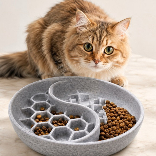 Comedouro Lento para Gatos Yin-Yang Interativo Anti-Gula Alimentação Saudável