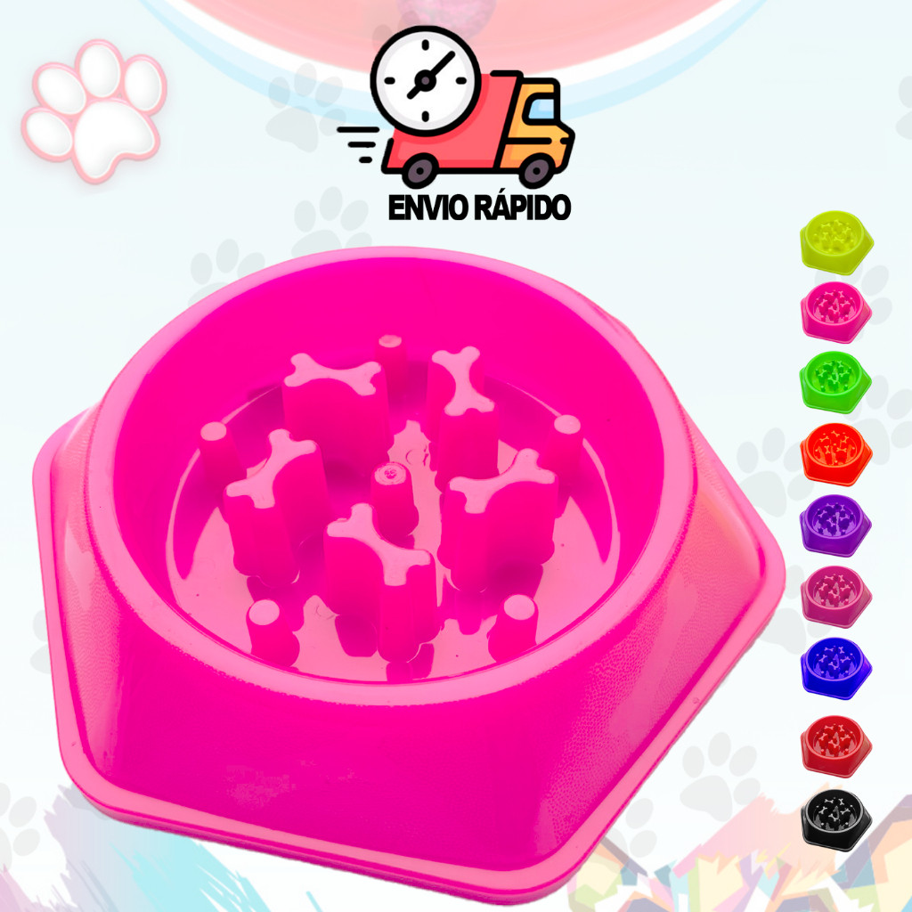 Comedouro Lento Cachorros e Gatos 600ML Vasilha Pratinho Para Ração de Cachorro