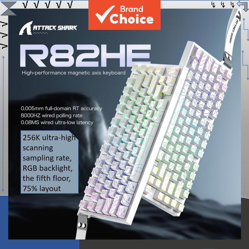 ATTACK SHARK R82HE Teclado para E-Sports com Eixo Magnético, Layout 75%, 8KHz, Precisão RT 0,005mm, Taxa de Amostragem