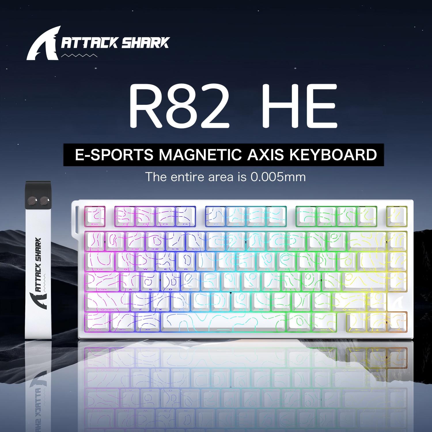 Teclado Original de Altura PBT com Retroiluminação RGB de Resposta Rápida para E-Sports ATTACK SHARK R82HE