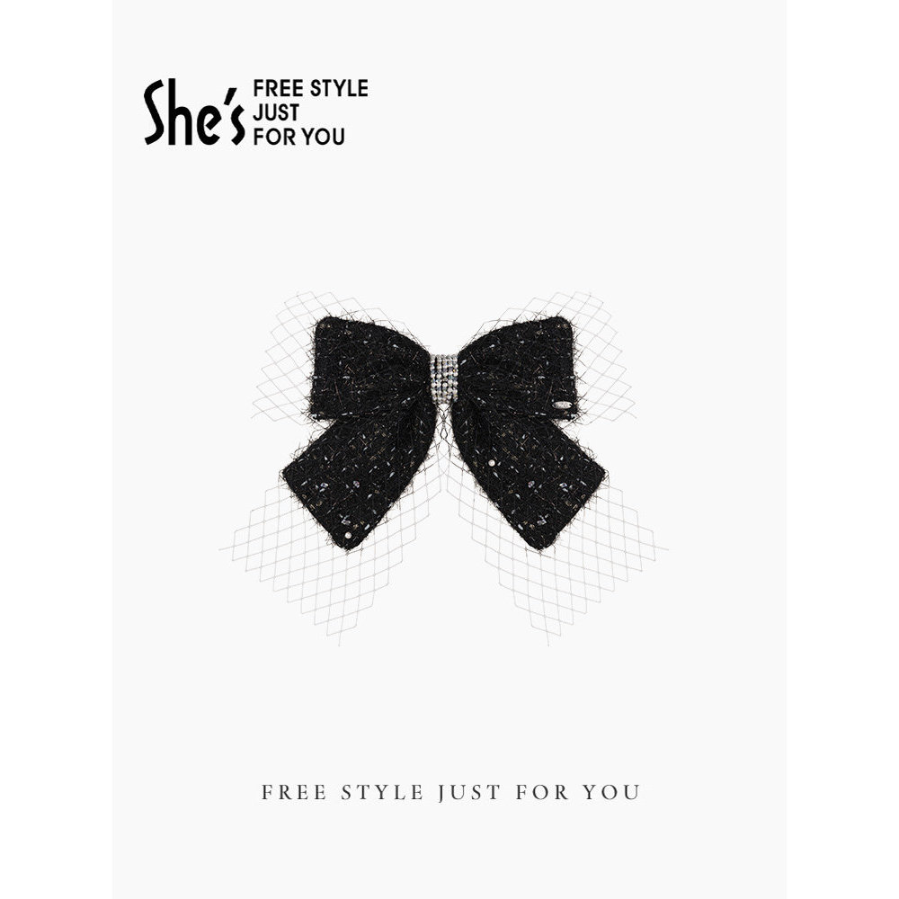 Shes Akakako Light Tracking Elegante Tweed Bow Malha Costura Rabo de Cavalo Grampo de Cabelo Grampo Horizontal Acessório