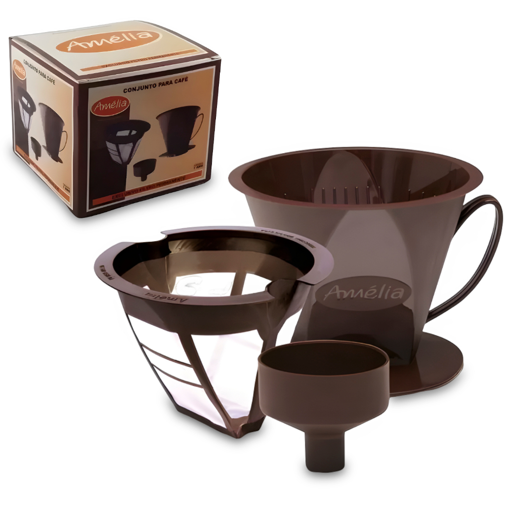 Coador De Café Conjunto Plástico 3 Peças Porta Filtro Adaptador Filtro Permanente Amélia