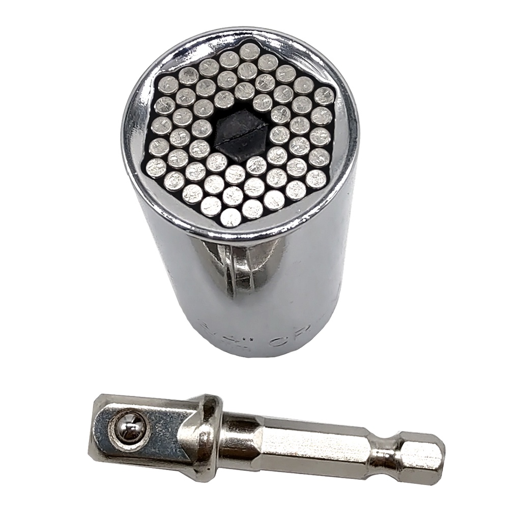 Soquete Universal Para Parafusadeira Furadeira Chave Catraca Inteligente De Boca Sextavado Multifuncional Dentado   Pito 7 A 19 milímetros + Adaptador