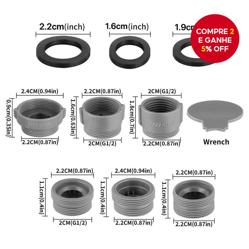 Um Conjunto Kit Adaptador De Torneira 5 Peças Masculino Feminino Pia Aerador Para Cozinha Banheiro Torneiras