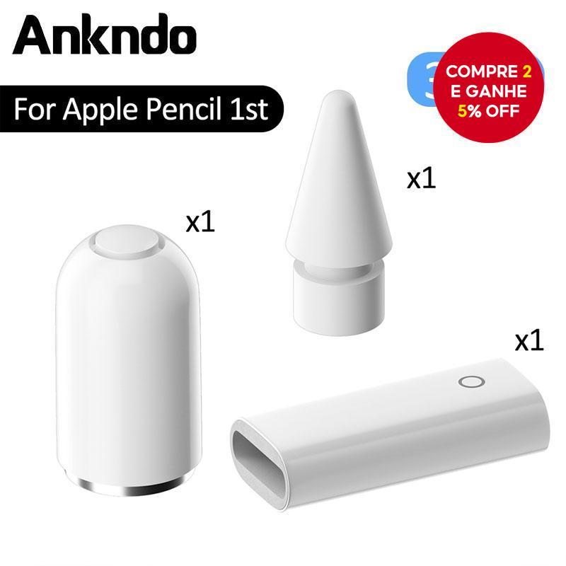 Novo Conjunto de Substituição para Apple Pencil Stylus 1/2 - Ponta Sobressalente, Adaptador de Carregamento e Tampa