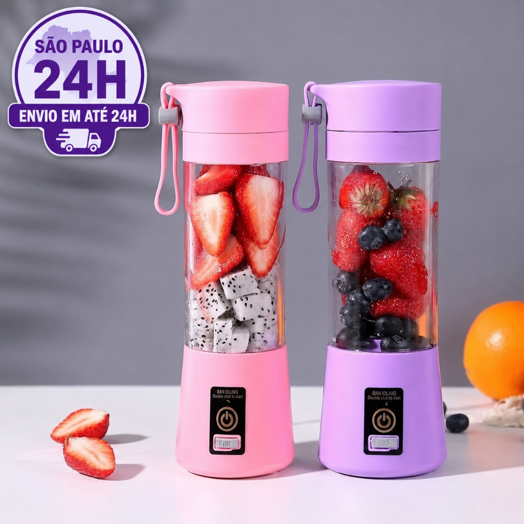 Liquidificador Portátil Shake Juice Cup 380ml 6 Lâminas USB Recarregável