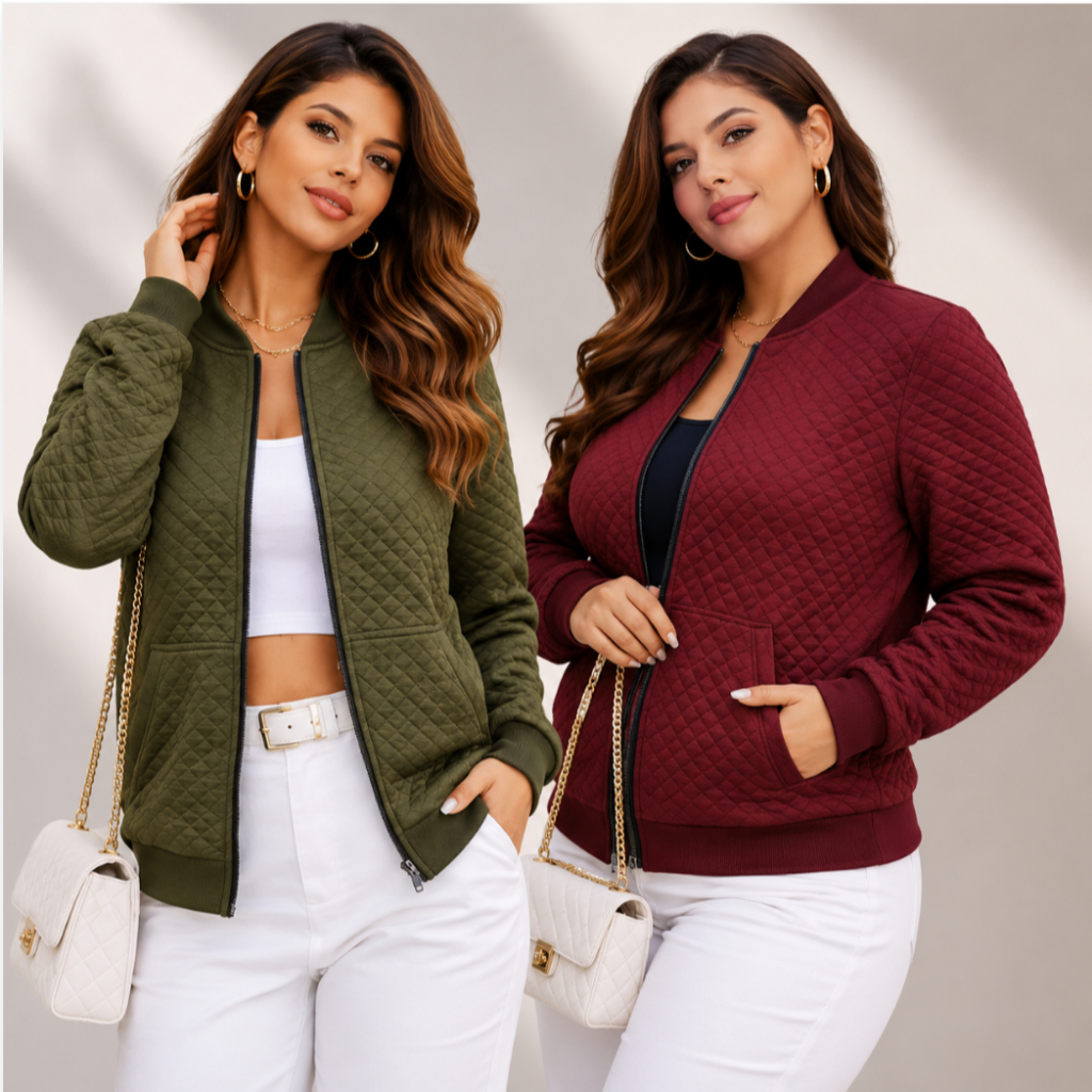 Jaquetas Blusa de Frio Bomber Metalassê Feminina Plus Size  com zíper frontal