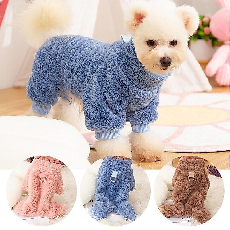 Macacão De Inverno Soft Warm Dog Jumpsuit Roupas Com Coleira Alta De Pelúcia Para O Outono E Chihuahua Teddy