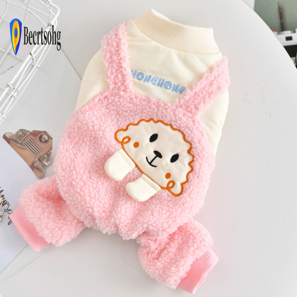 Dog Jumpsuit Medium Outfit Cozy Plush Lined Pet for Small Dogs – Warm Autumn Winter 4-legged Onesie Soft Comfortable C
