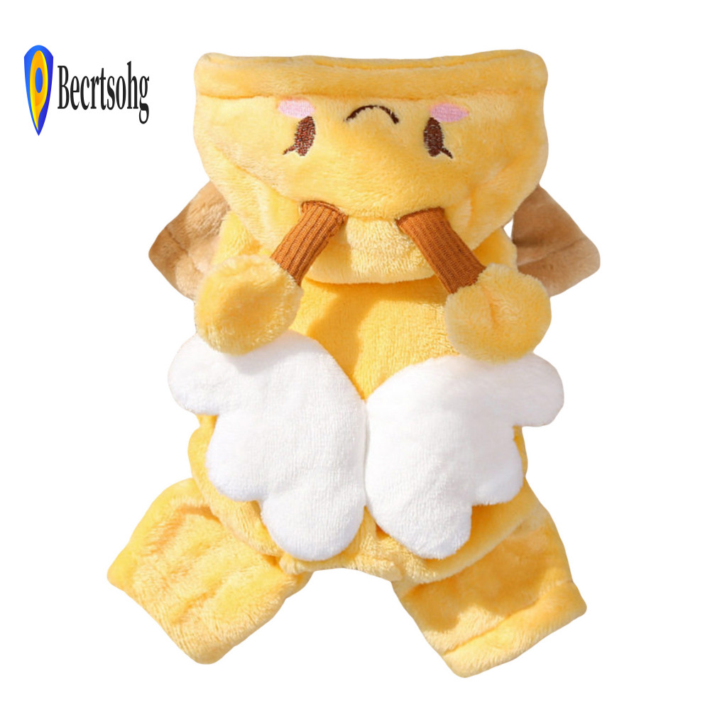 Pet Jumpsuit Eye-catching Costume for Photos Cozy Cute Bee Dog Hooded – Warm Winter Onesie for Small Dogs Cats Four-le
