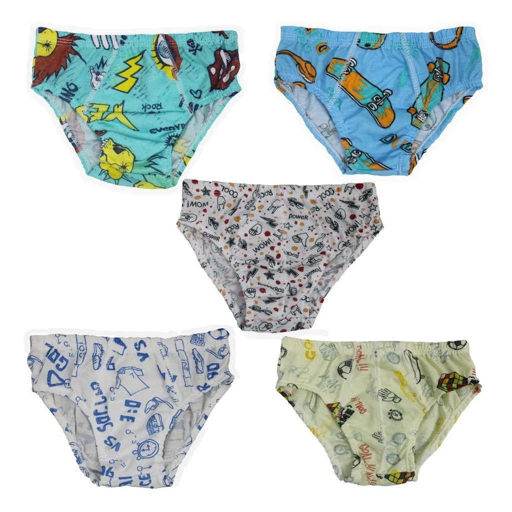 Kit 10 Cueca 100% Algodão Infantil Rebatida Estampadas e Cores lisas