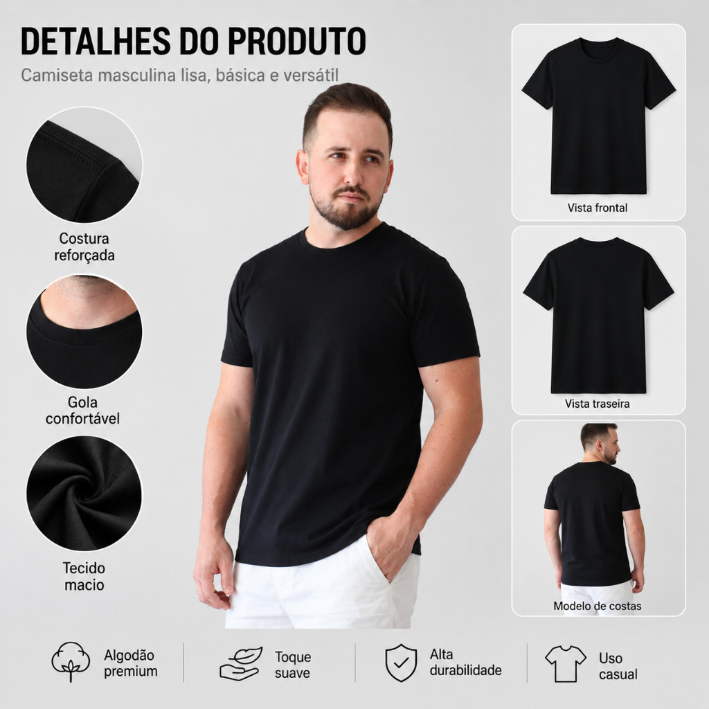 Camiseta UNISSEX Lisa ROSA, PRETO, BRANCA, CINZA MESCLA, AZUL para DIA DIA, sublimação, silk ou DTF 100% poliéster.
