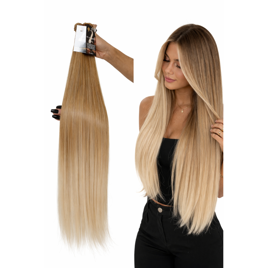 Cabelo na Tela Fibra Russa 70cm Liso Loiro Perolado Luzes Semi Humano Bella Hair