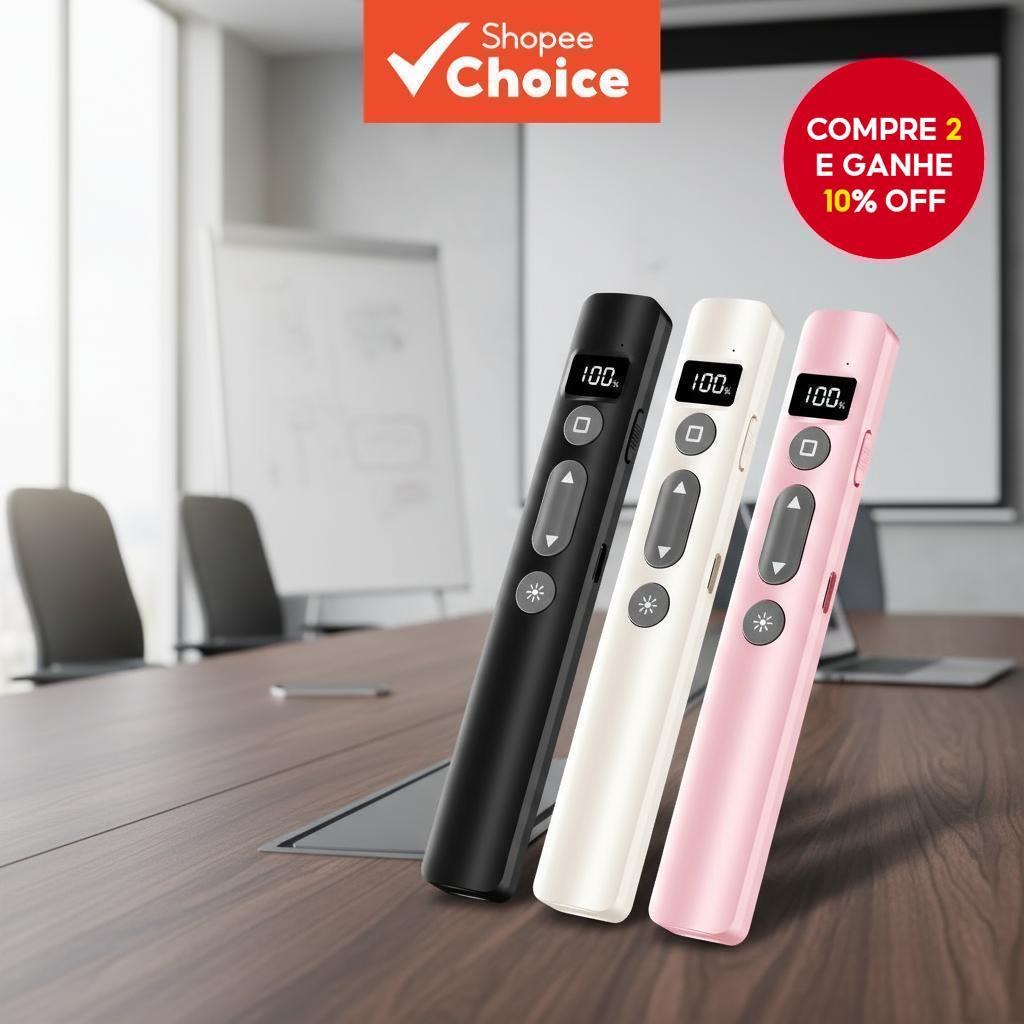 Caneta Apresentadora Sem Fio Portátil com Adaptador USB C LED Digital 2.4GHz Controle Remoto PPT Pointer