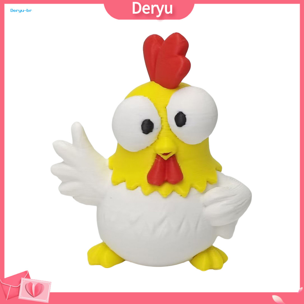 Healing Desk Ornament Mini Desktop 3d Printed Cute Cartoon Rooster Figurine – Big-eyed Funny Emoticon Sculpture Office