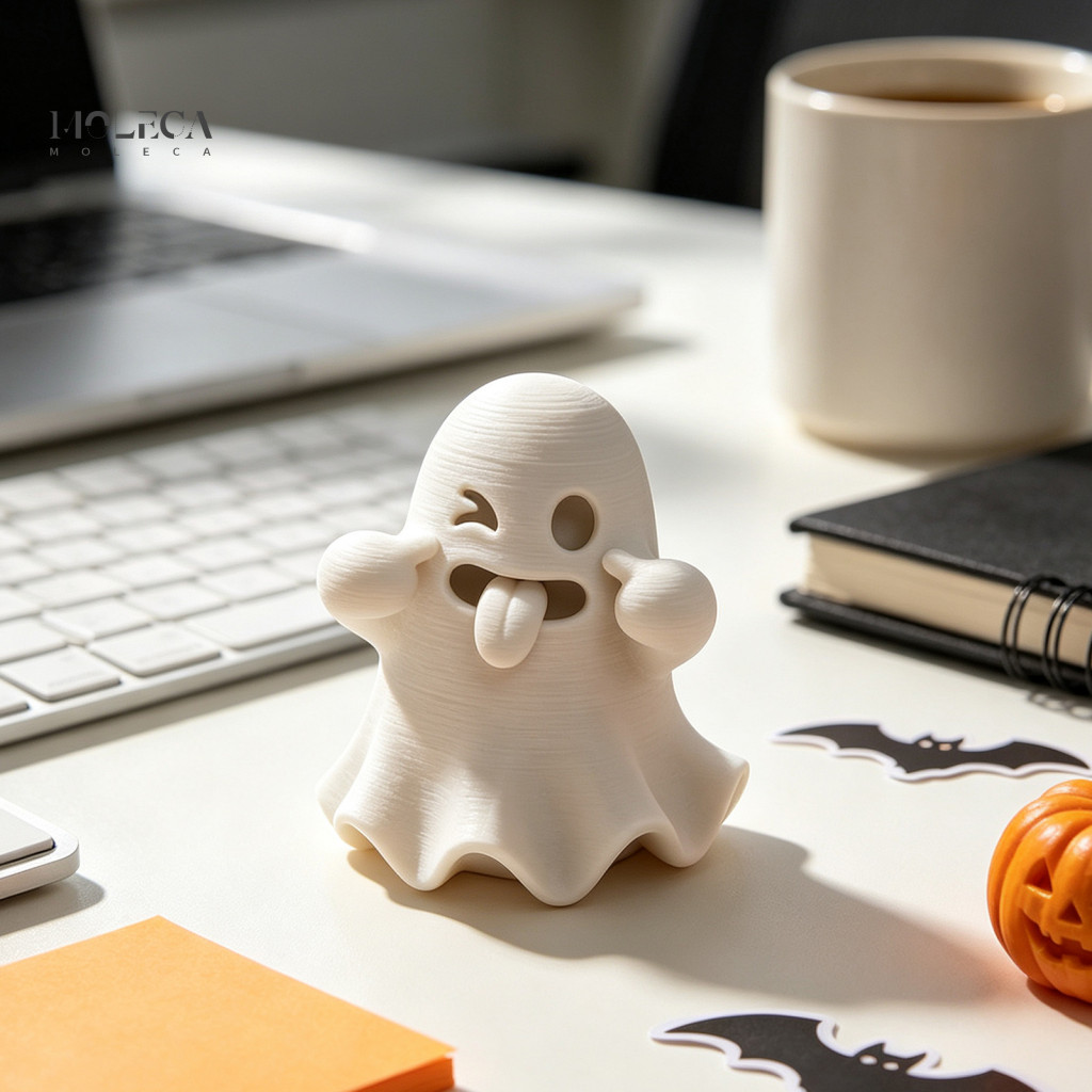 Cute Ghost Figurine Healing Room Decor Halloween 3d Printed Spooky Face Statue Small Tabletop Ornament for Shelf Desk Pa