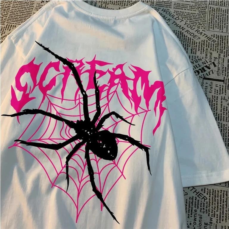 Camiseta estampada com aranha casual 100% algodão Scream Spider Streetwear unissex