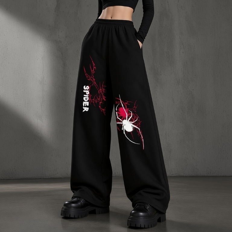 Calça Wide Leg Feminina Estampada Scream Vermelha | Streetwear Urban Style