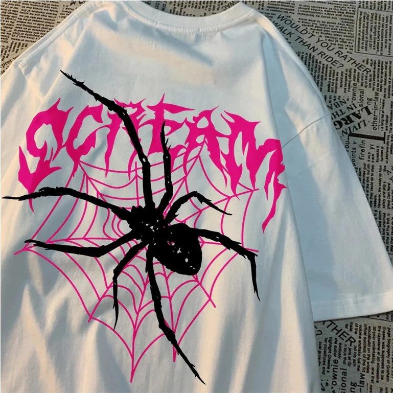 Camiseta estampada casual  Scream Spider Streetwear unissex Blusa 100% Algodão