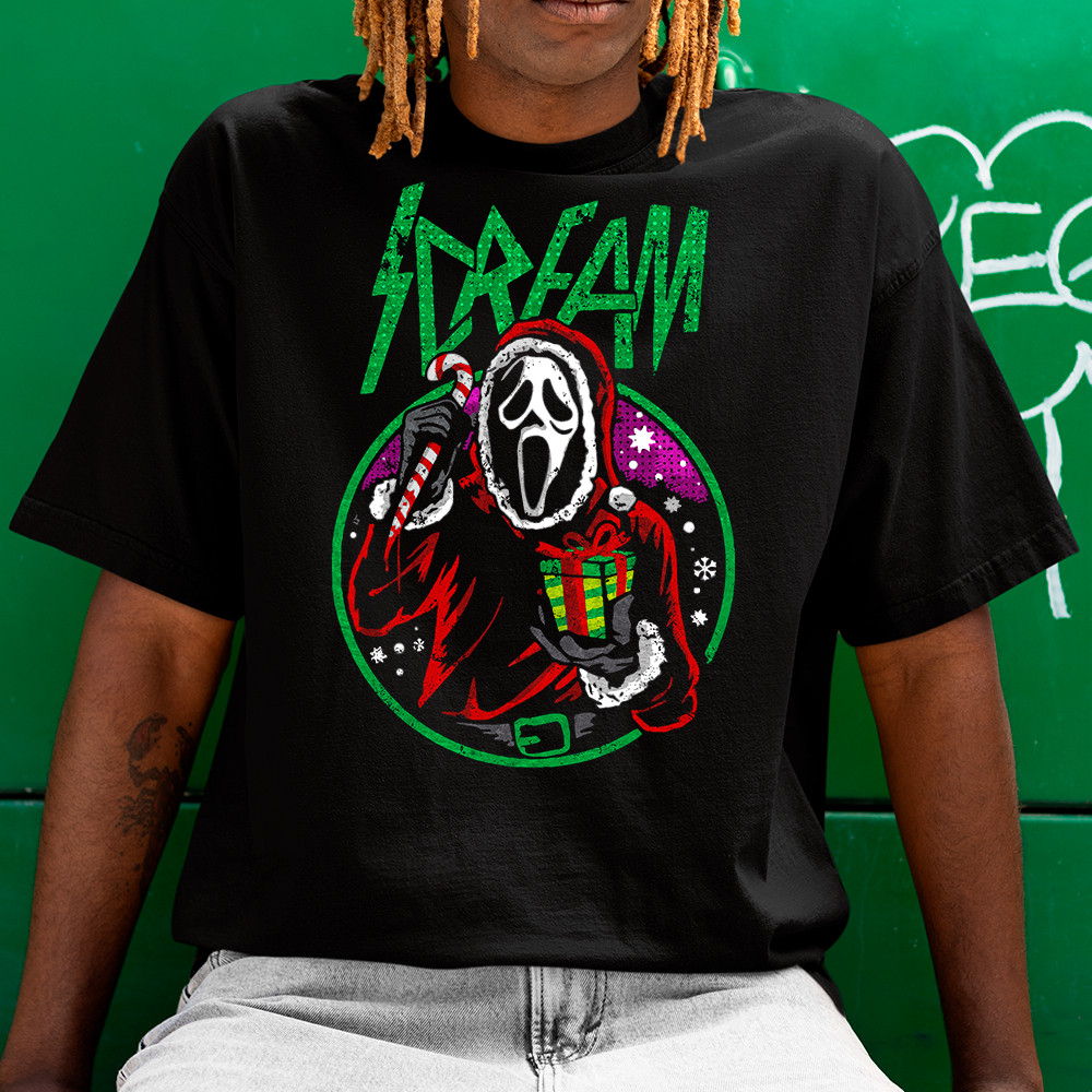 Camisa Camiseta Basica Natal PanIco terror scream Merry Christmas em algodao Unissex