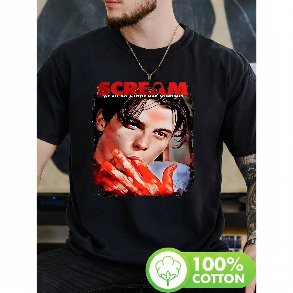 Camiseta Masculina Estampa Scream Personagem Sangue Moderna Atemporal Estilosa Cena Horror