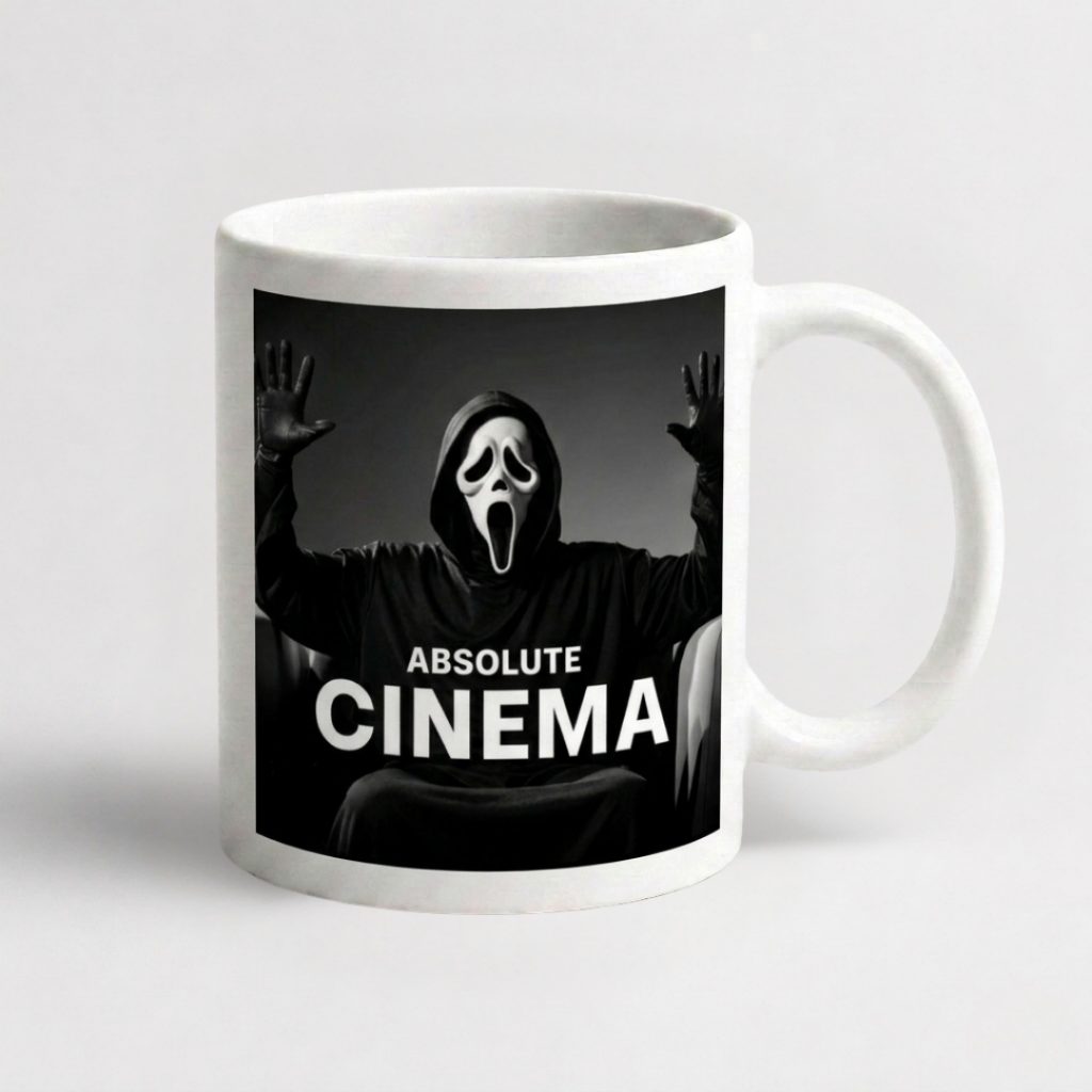 Caneca Branca Scream Meme Absolute Cinema Ghostface
