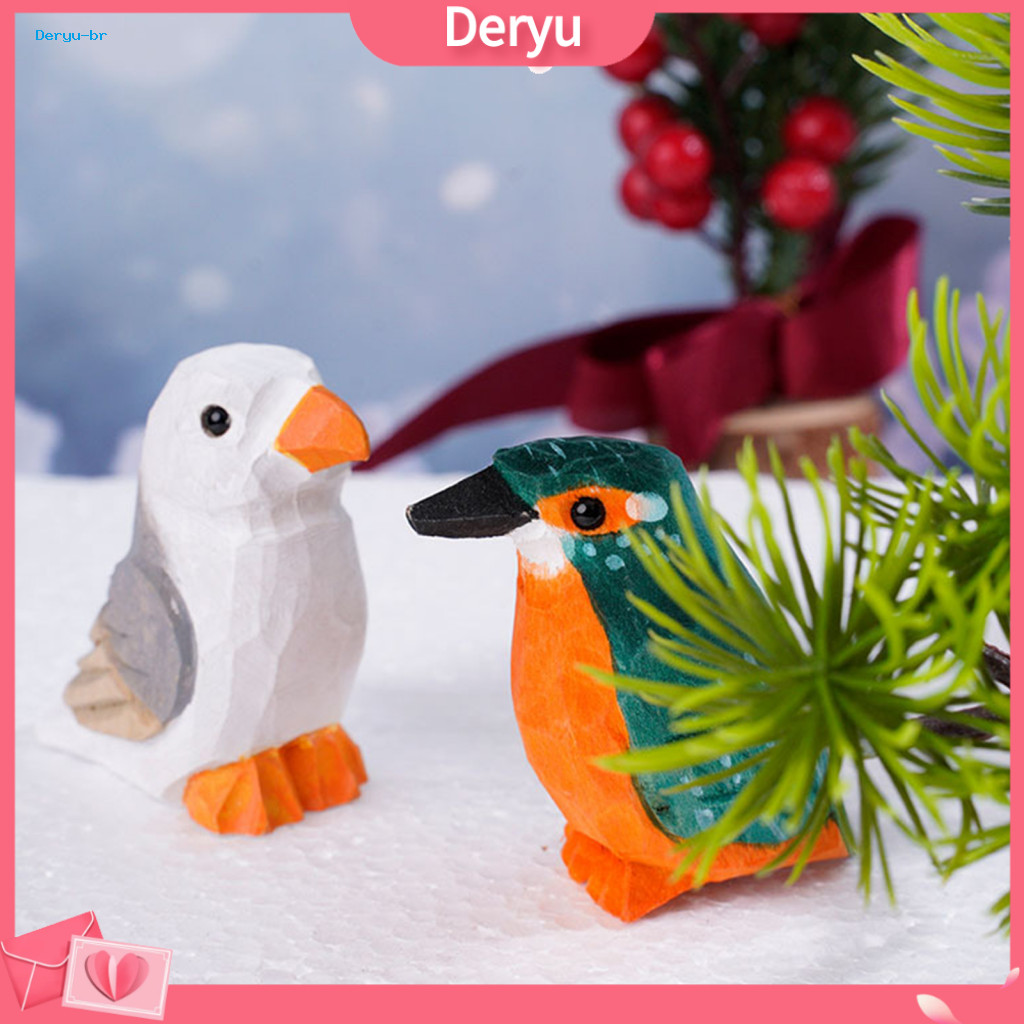 Natural Style Shelf Decorations Wooden Bird Ornaments Hand Carved Basswood Ornament – Cute Figurines Compact Desktop D
