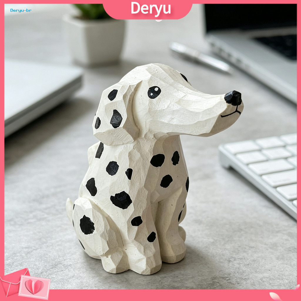 Cute Dog Desk Decoration Artistic Wood Craft Gift Handmade Wooden Ornament Hand Carved Basswood Figurine Unique Home Off