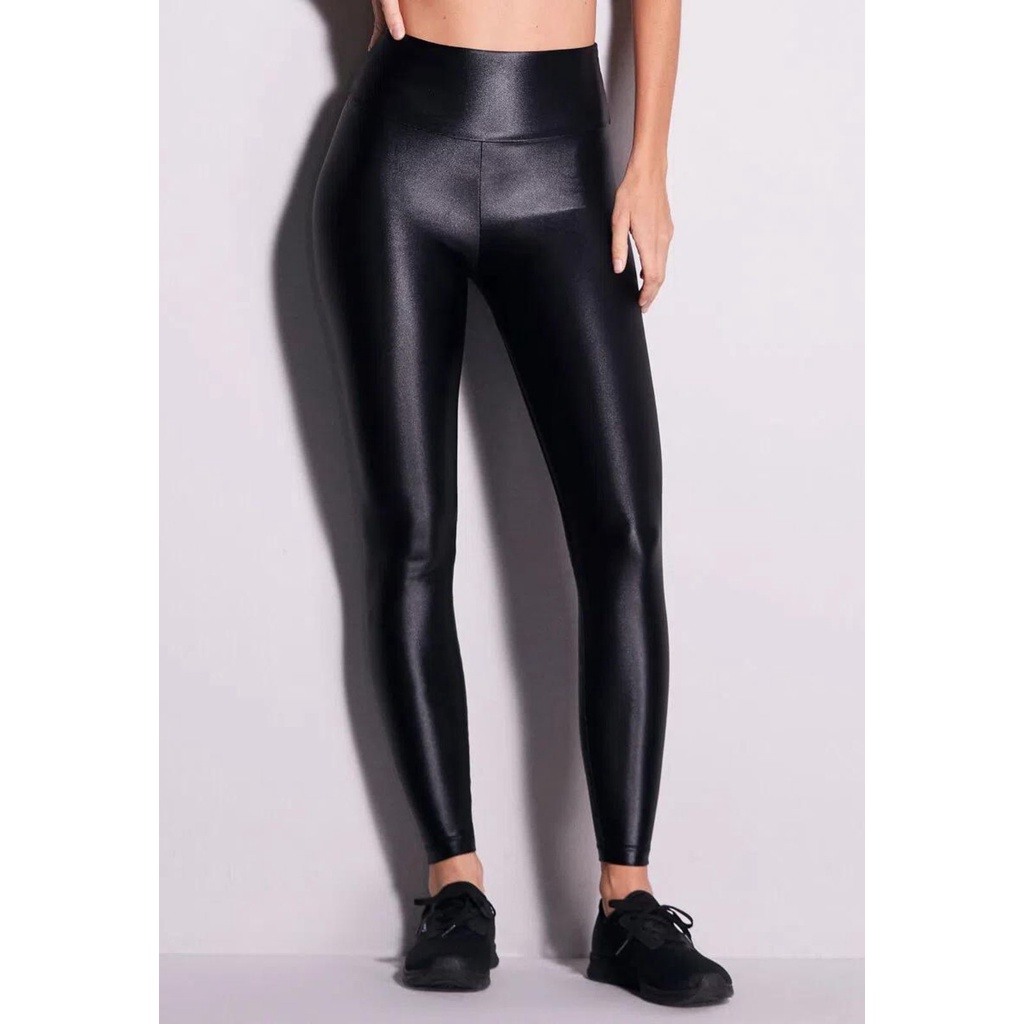 Calça Cirrê Vekyo Disco Couro Fake Cintura Alta Preta
