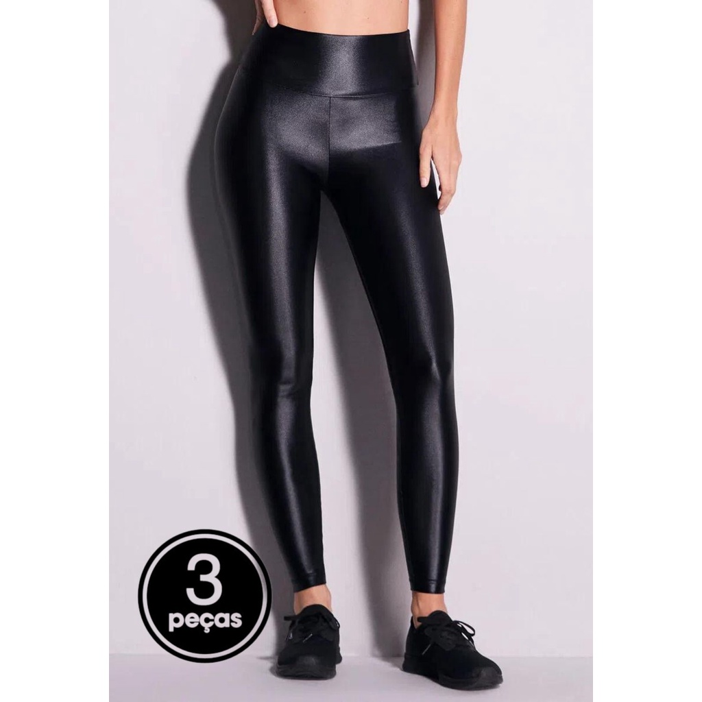 Kit 3 Calças Cirrê Disco Vekyo Cintura Alta Preta