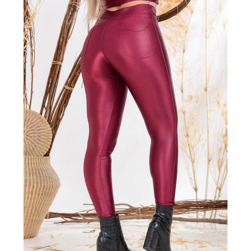 Calça Disco Cirrê Hot Pants Montaria Feminina Cintura Alta Com Bolsos