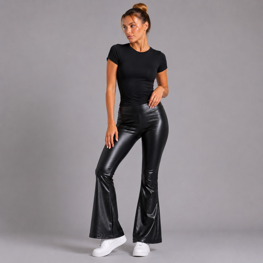 Calça Flare Cirre Diluxo Cintura Alta Pantalona Disco Preta