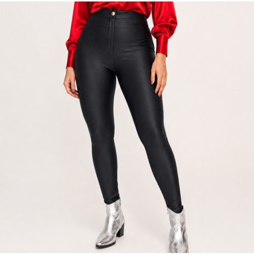 Calça Disco Hot Pants Cintura Alta Legging Com Bolso Tecido Poliamida