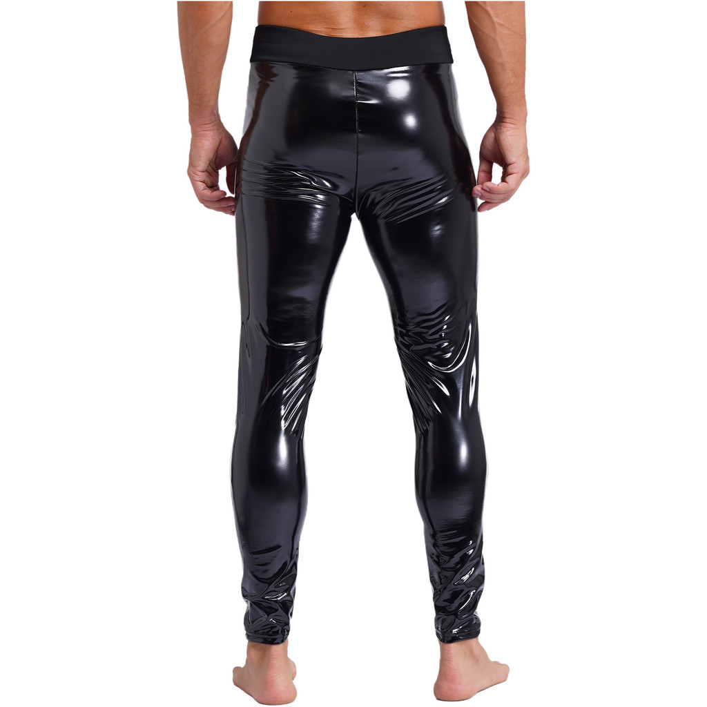 inhzoy Mens Fashion Patent Leather Long Pants Wet Look High Waist Stretchy Leggings Skinny Trousers Party Clubwear