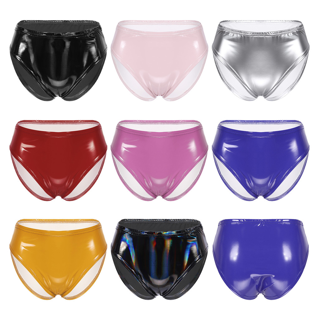 inhzoy Womens Wet Look Patent Leather Briefs Underwear Club Dancing Performance Elastic Waistband Panties