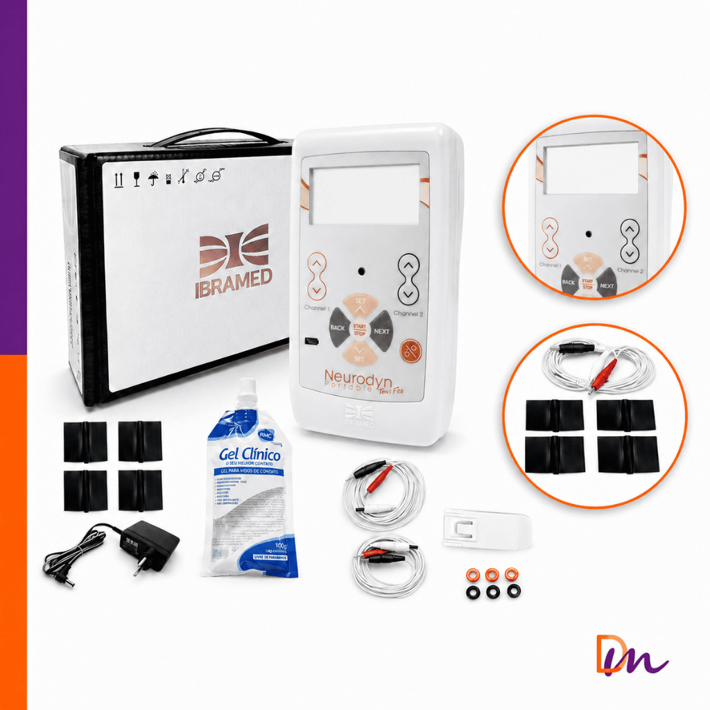Neurodyn PortátilTens Fes com 2 Canais e 9 Modos - Ibramed Eletroestimulador Neuromuscular