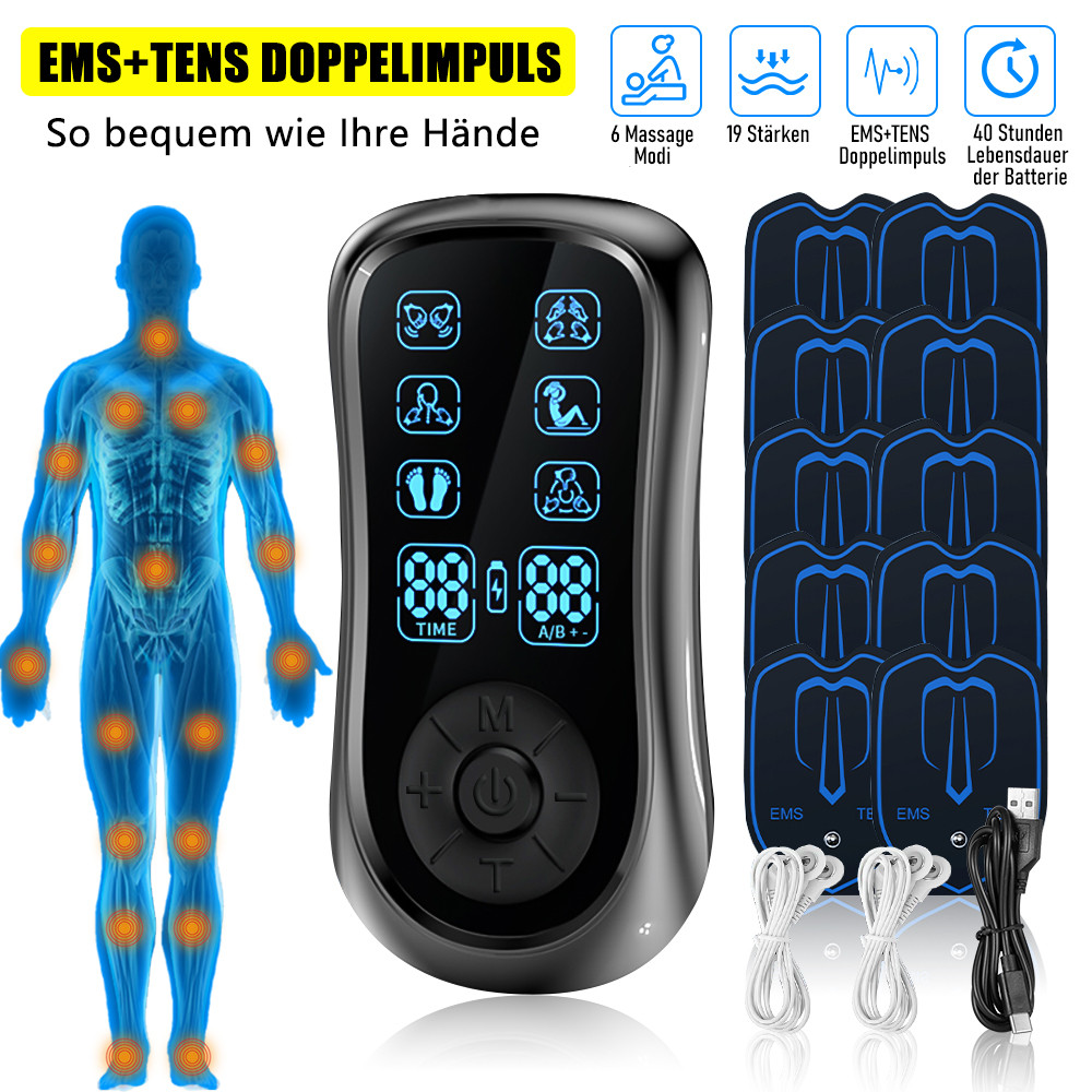 Máquina Estimuladora Muscular TENS De Canal Duplo EMS 6 Modos 19 Níveis De Intensidade Massageador De Pulso Elétrico Rec