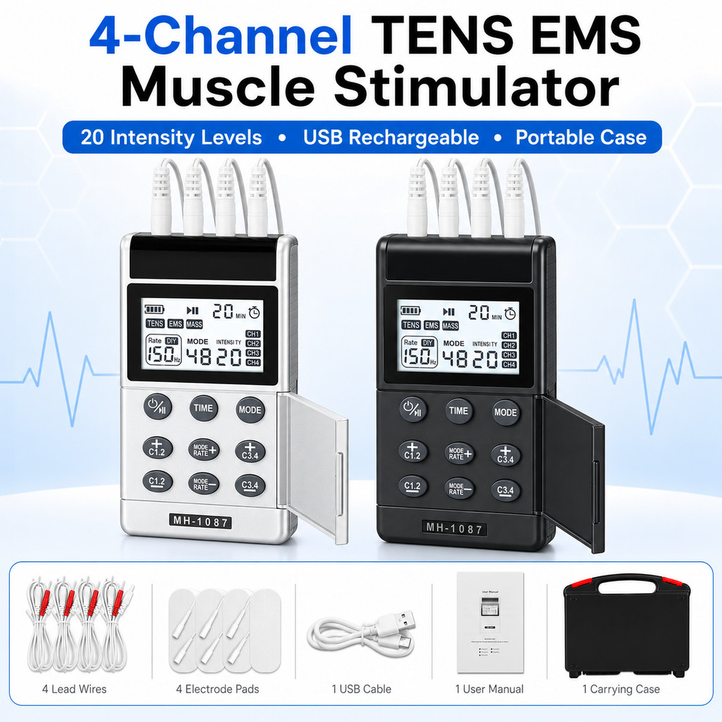 TENS9000 Estimulador Muscular TENS EMS De 4 Canais 60 Modos Massageador De Pulso Recarregável USB 20 Níveis De Intensida
