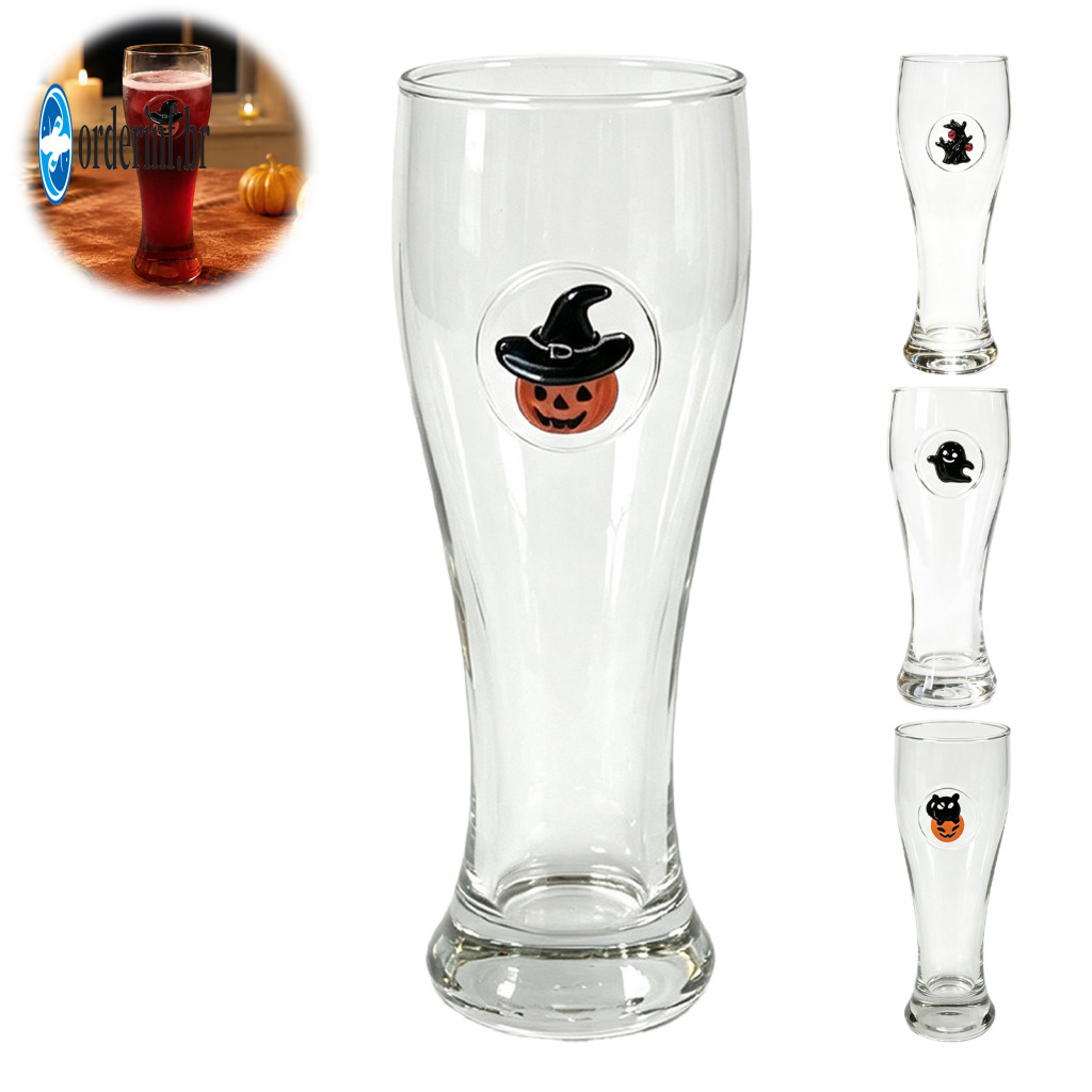 Cute Ghost Drinking Cup Tableware for Pubs 400ml Halloween Beer Glass Spooky Pumpkin Black Cat Design Tall Holiday Glass