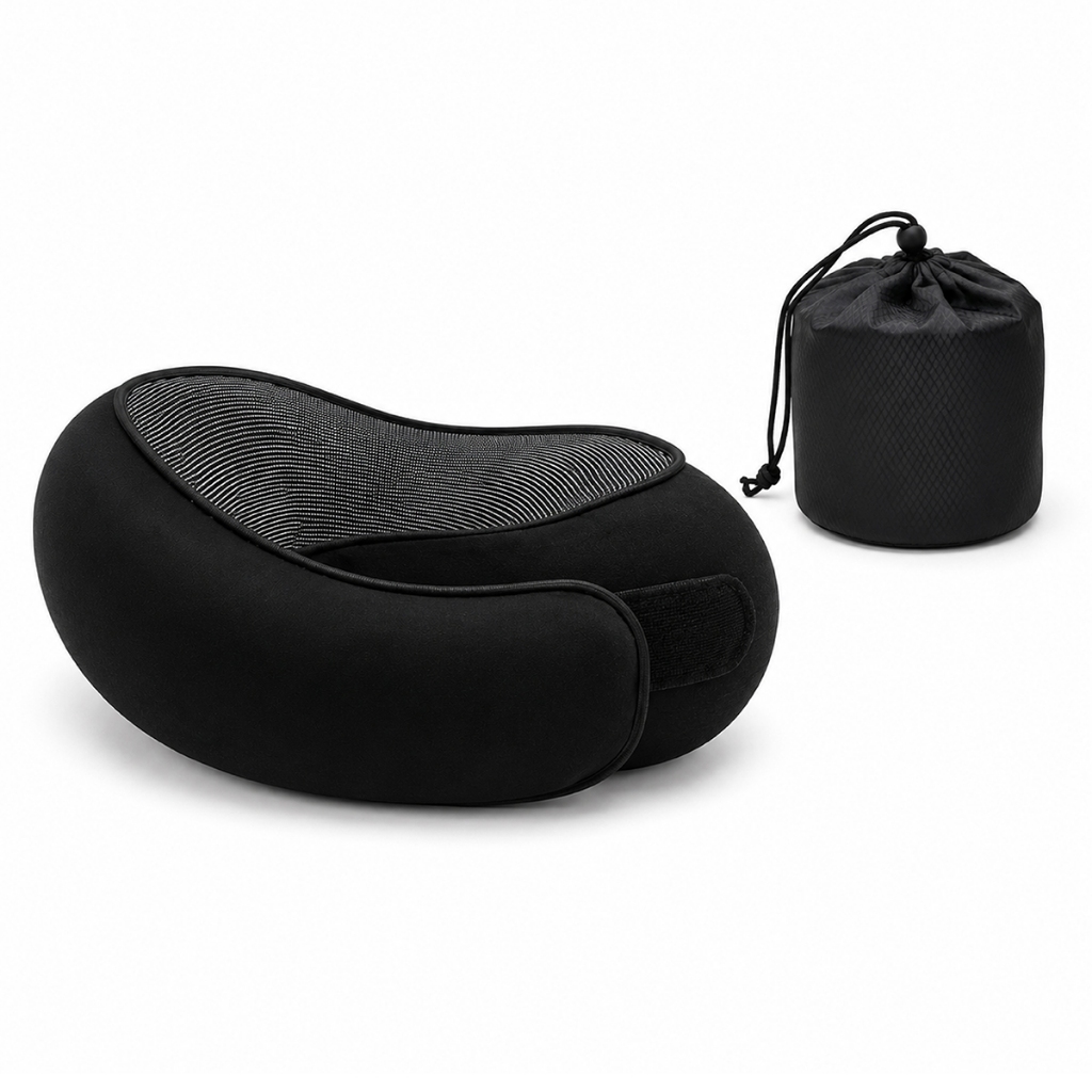 Almofada de Pescoço Memory Foam Para Avião Carro Ônibus Travesseiro Cervical Silent PRETO