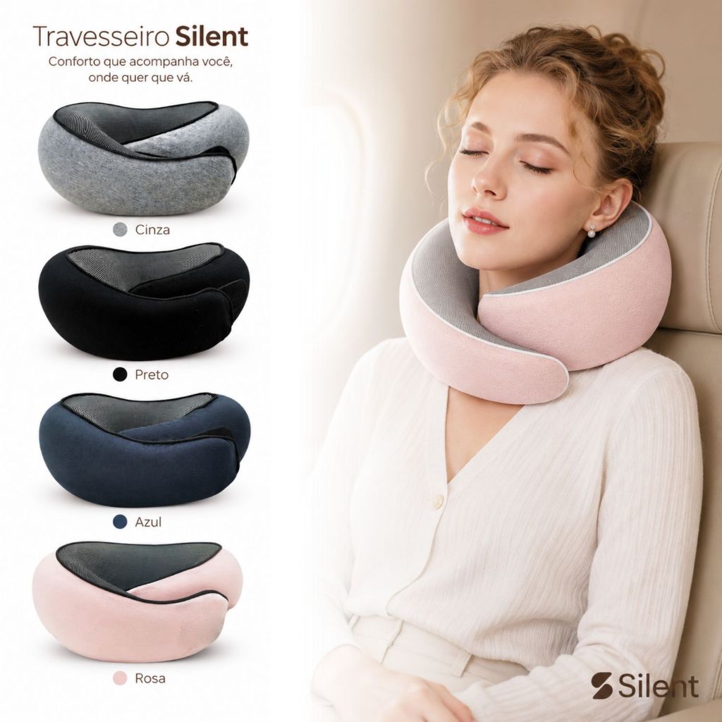 Almofada de Pescoço Memory Foam Para Viagem Travesseiro Cervical Anatômico Silent | ENVIO RÁPIDO