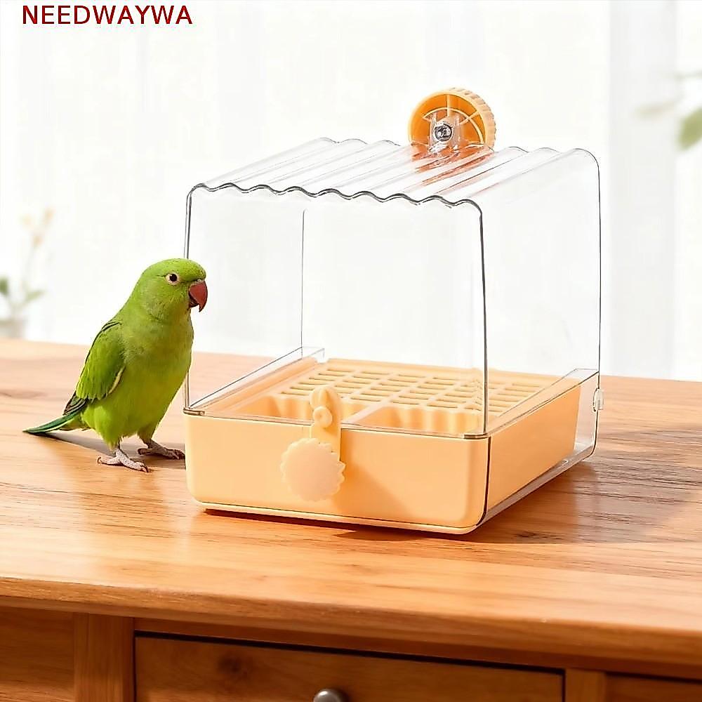 NEEDWAYWA Banho De Papagaio , Alimentador Transparente De Pássaros Com Gaveta Inferior , Caixa De Suporte De Alimentos ,
