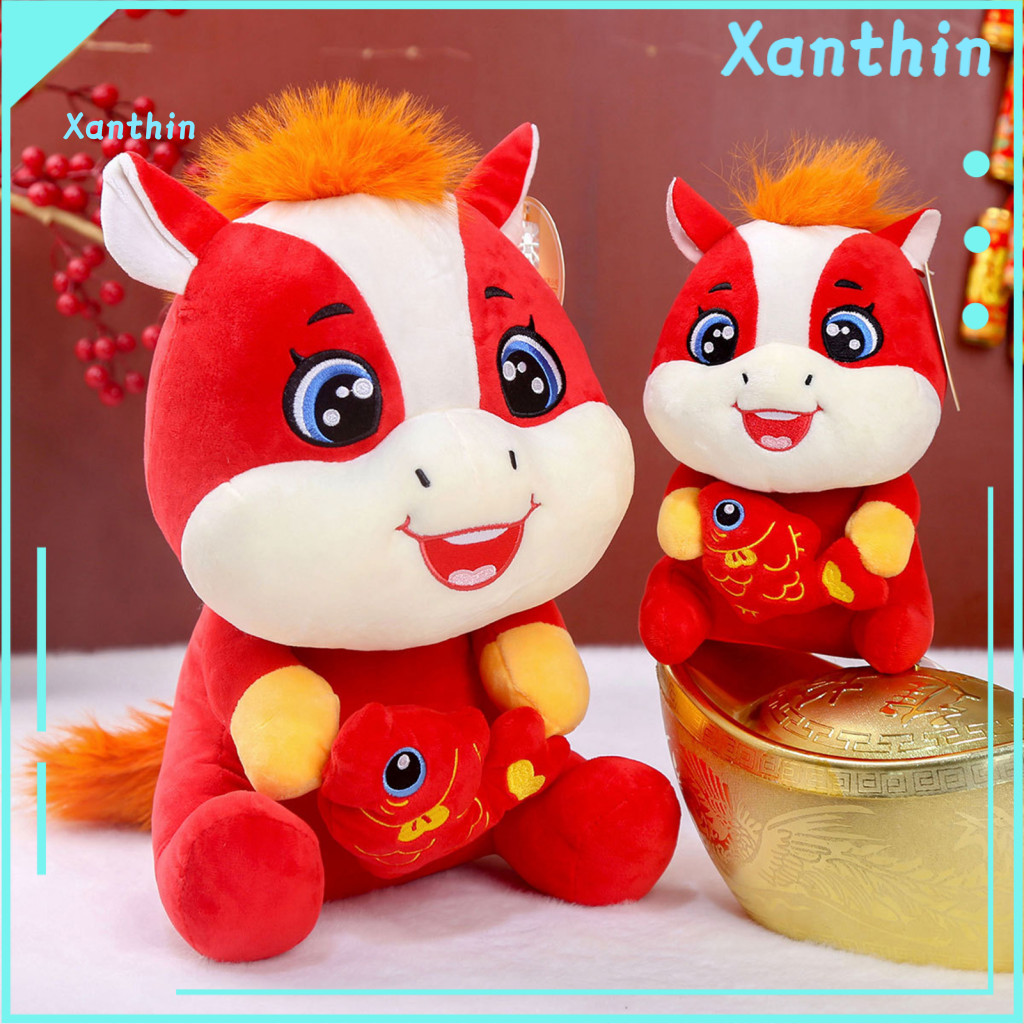 Super Soft Short Plush Pony Doll Cute Horse Plushie Festive – Chinese New Year Zodiac Toy Lucky for Holiday Celebratio
