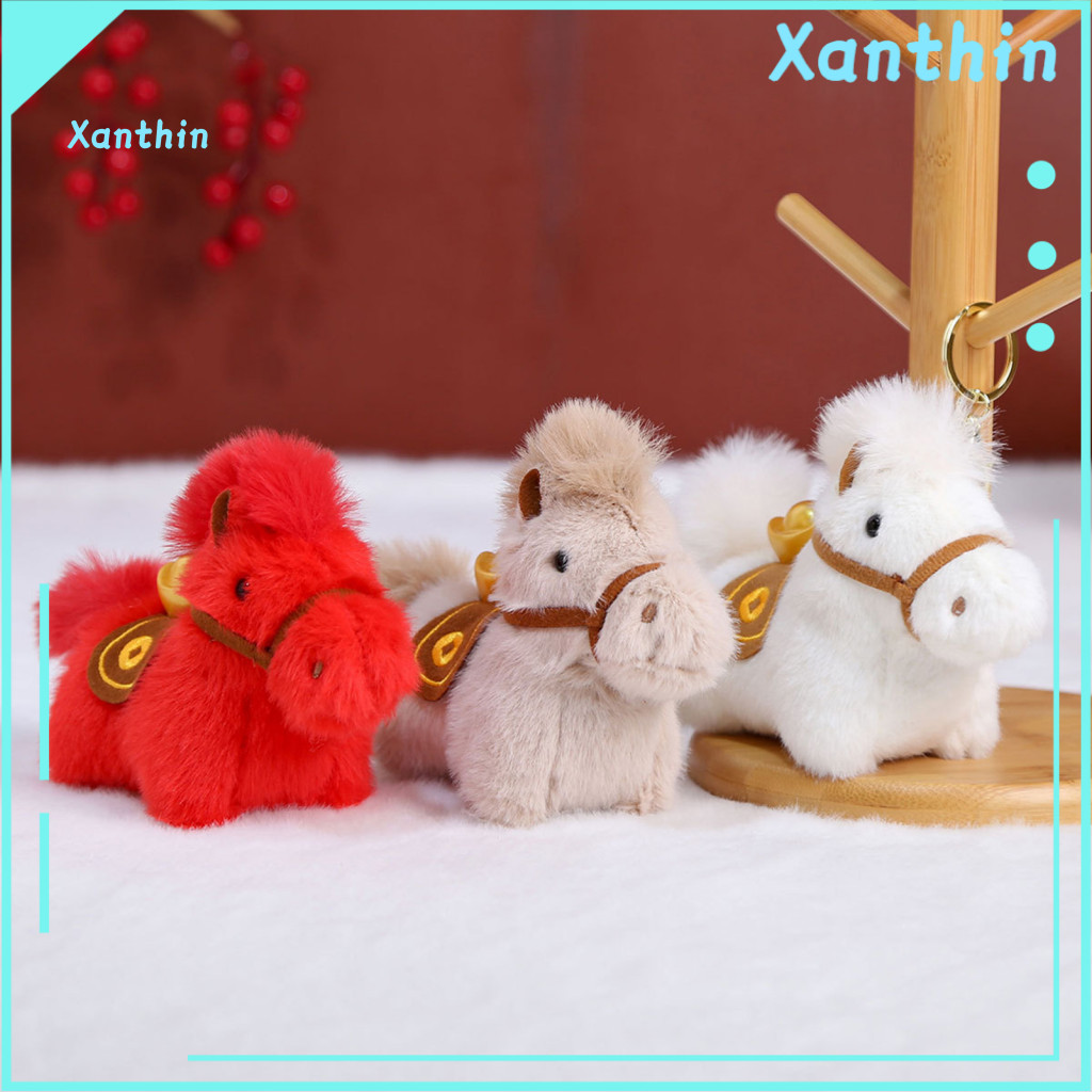 Horse Pendant Cute Plush Pony Keychain Lucky Charm Soft Stuffed Animal Toy Zodiac Year of the Bag Car Decor Gift for Kid