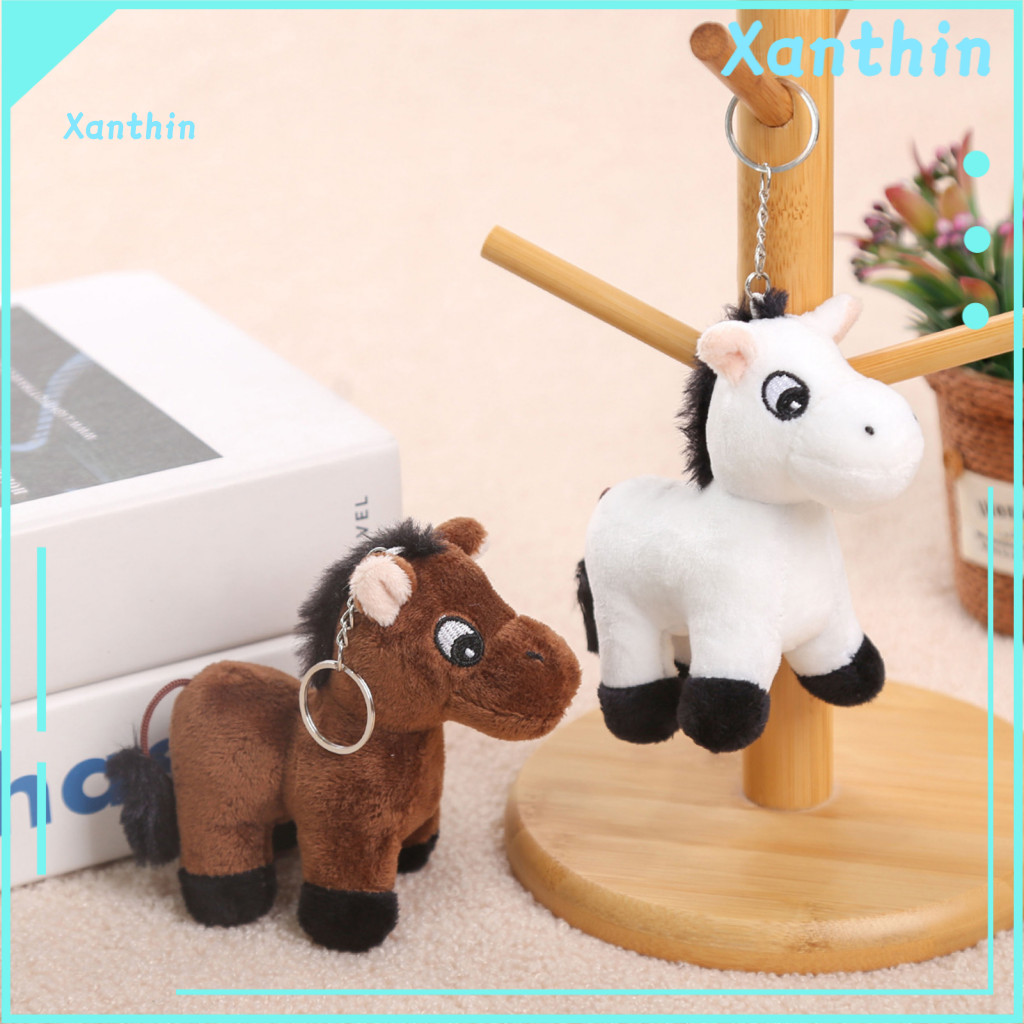 Horse Pendant Keychain Cute Cartoon Pony Plush Mini Stuffed Bag Stress Relief Toy Doll for Kids and Adults Perfect Gift