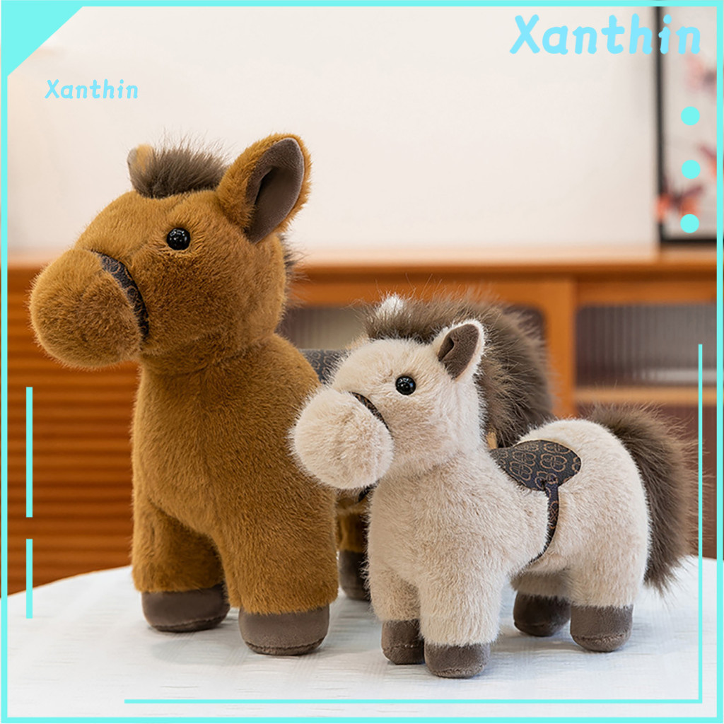 Horse Doll for Kids Desktop Ornament Realistic Plush Soft Stuffed Toy – Cute Pony Desk Perfect Birthday Gift for and C