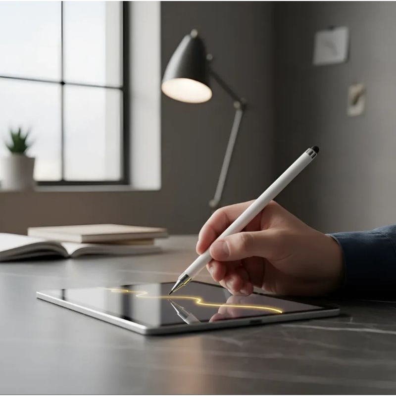 Canetas Stylus 2 em 1 para telas sensíveis  toque, caneta capacitiva alta sensibilidade precisão  (branca)