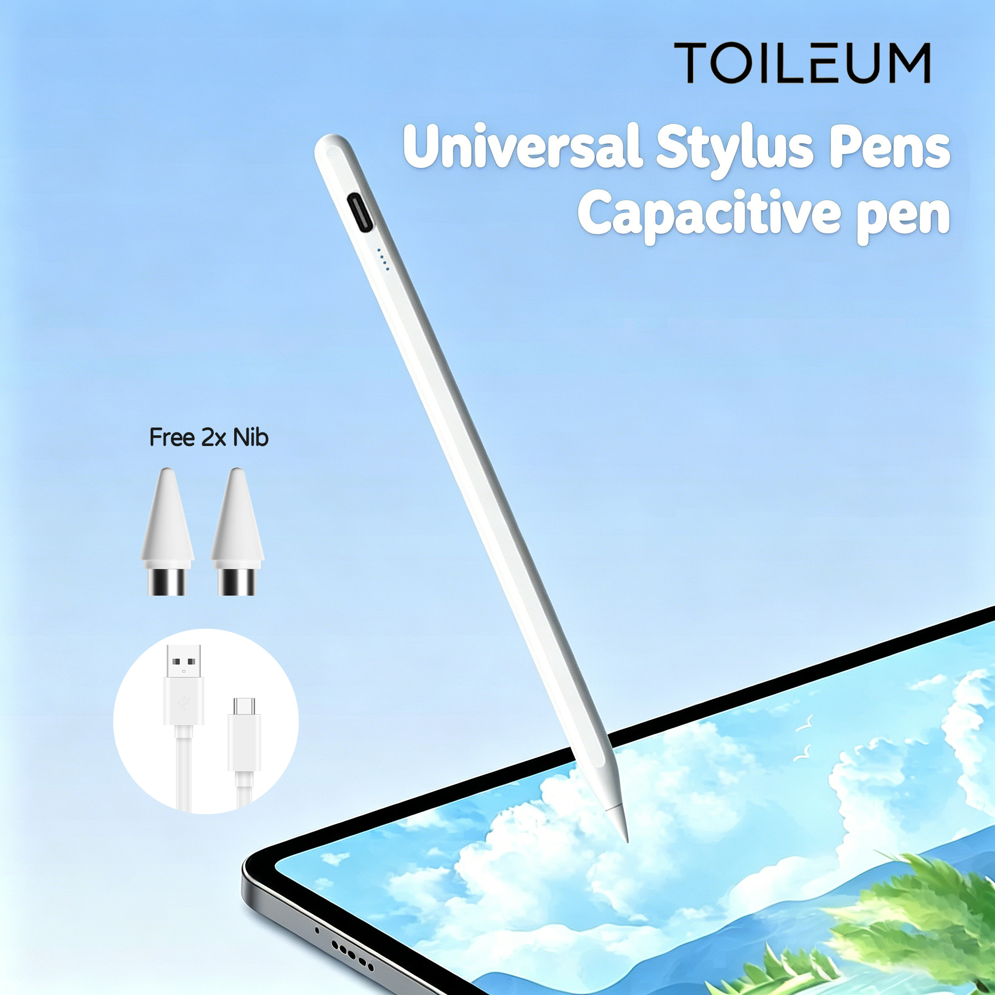 Caneta Stylus Capacitiva Universal Com Tela Sensível Ao Toque De Ponta Fina 2 Pontas Extras Para Smartphones/Tablets iOS