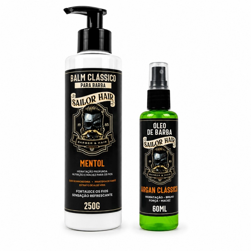 Kit Balm para barba 250 gr oleo Shave para barba 60 ml Amacia e modela Big Barber AntFrizz Profissional