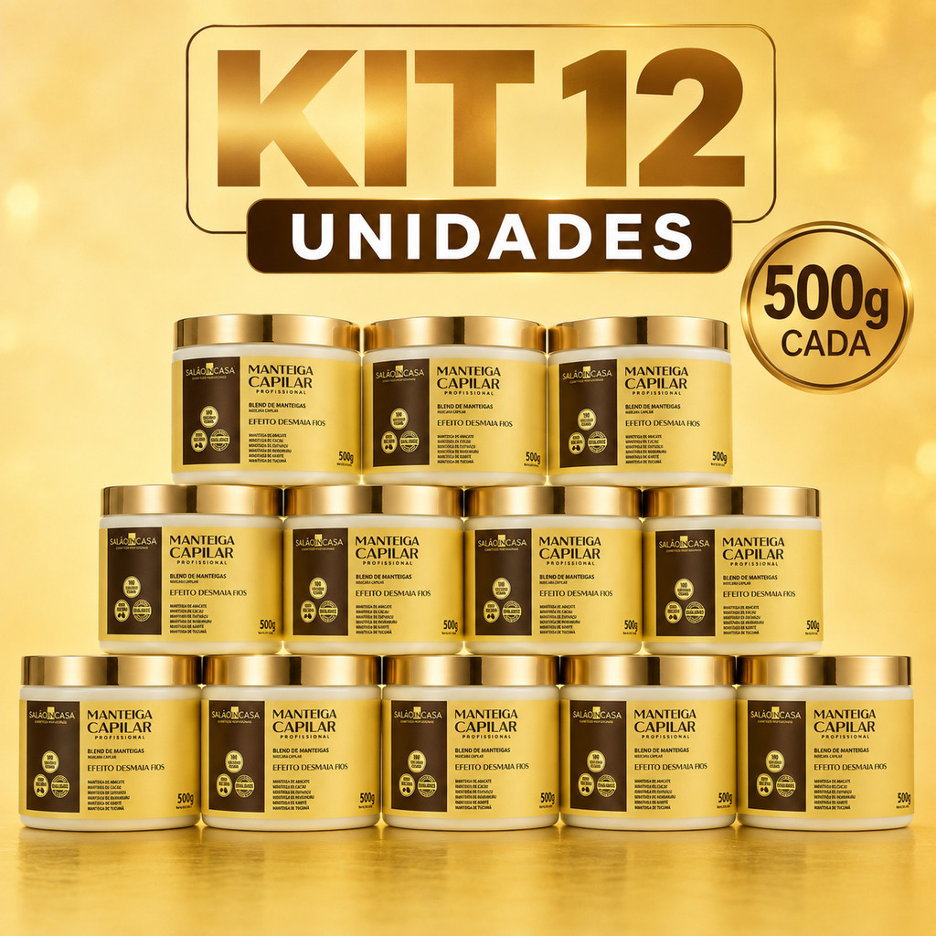 Kit 12 Unidades Manteiga Capilar Profissional Salão Incasa 500g – Efeito Desmaia Fios, Hidratação e Nutrição Intensa